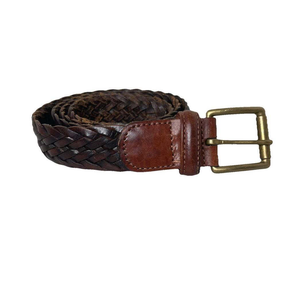 Paul Stuart Men’ Brown Braided Leather Belt ~ Brass Buckle Sz 42 Made In Italy